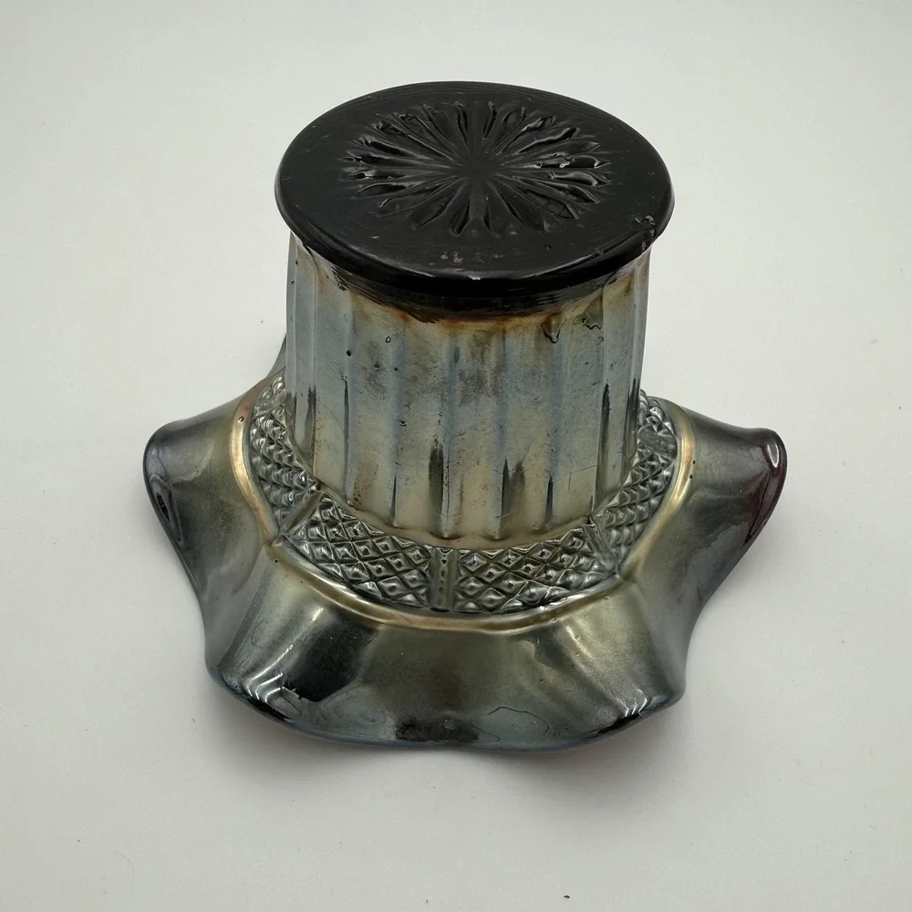 Northwood Amethyst Carnival Glass‎ Hat Case Lustre Fluted Diamond Trim Ribbed